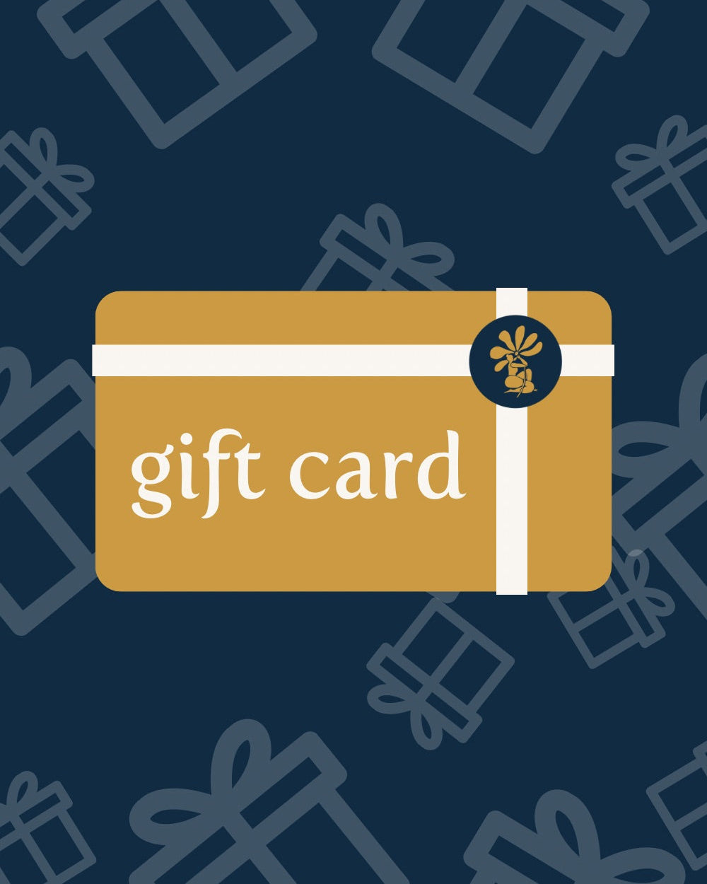 Gift card design with decorative gift boxes on a blue background